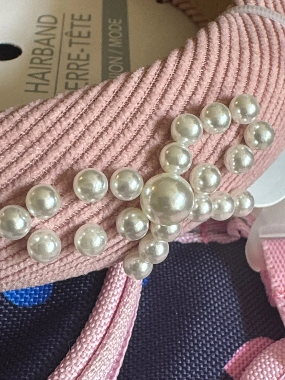 Pearl-Embellished Pink Padded Headband